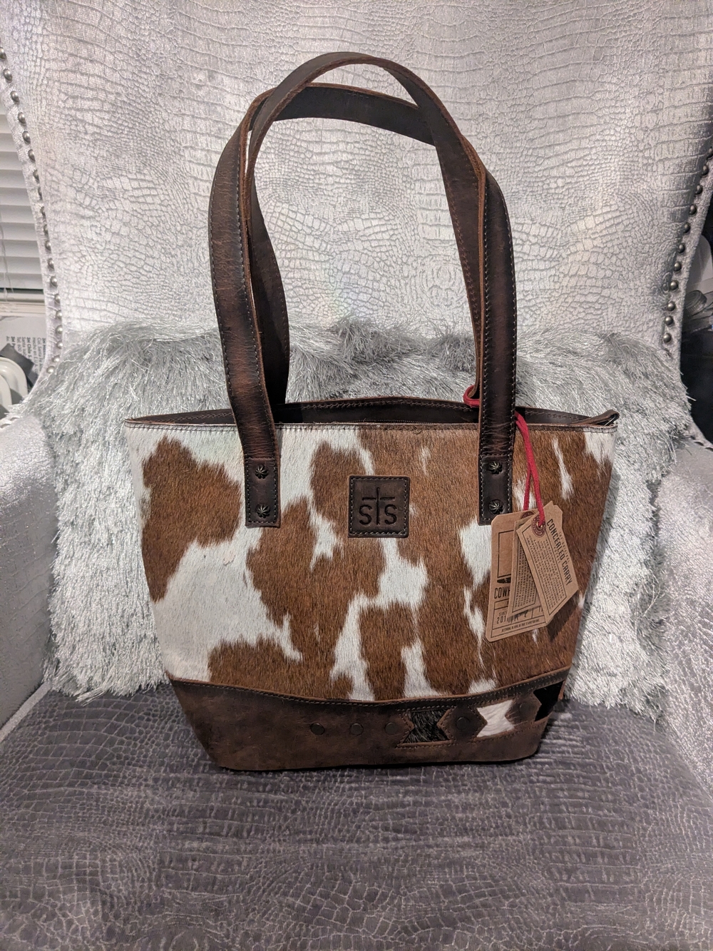 New Cute STS White & Brown Cowhide Bag